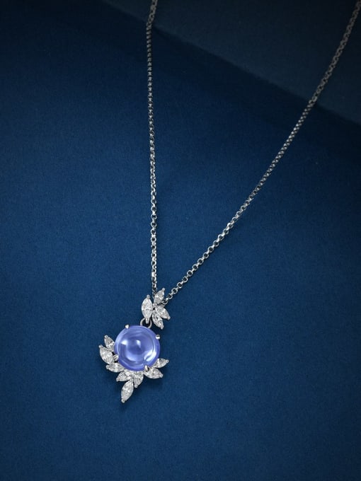 Purple chain length 40 +3cm 925 Sterling Silver Cubic Zirconia Tree Leaf Dainty Necklace