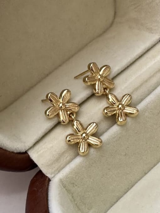 31ES54 Gold 925 Sterling Silver Flower Vintage Drop Earring