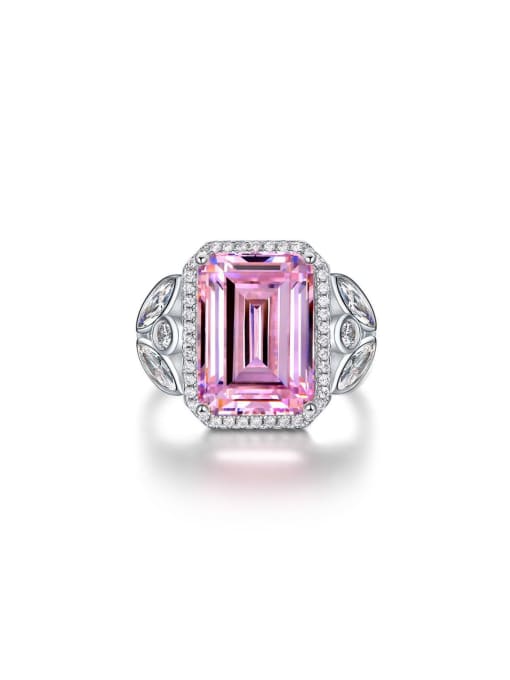 A&T Jewelry 925 Sterling Silver High Carbon Diamond Pink Geometric Ring