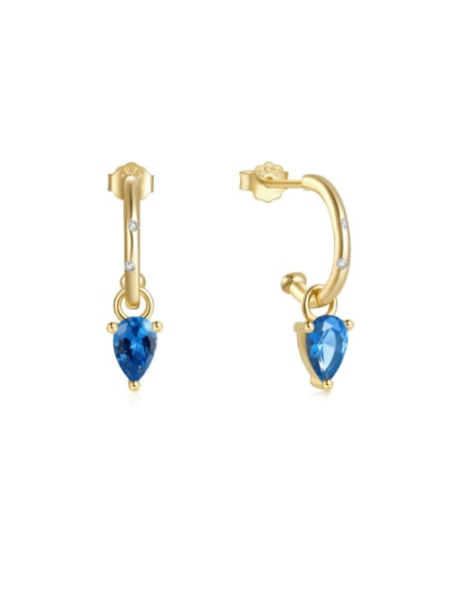 Golden+ Blue 925 Sterling Silver Cubic Zirconia Geometric Dainty Huggie Earring