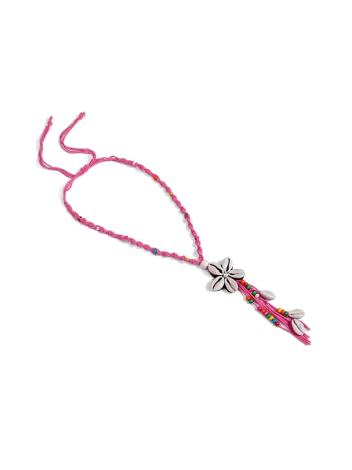 JMI Pearl Cotton Tassel Hand-Woven  Flower Lariat Necklace