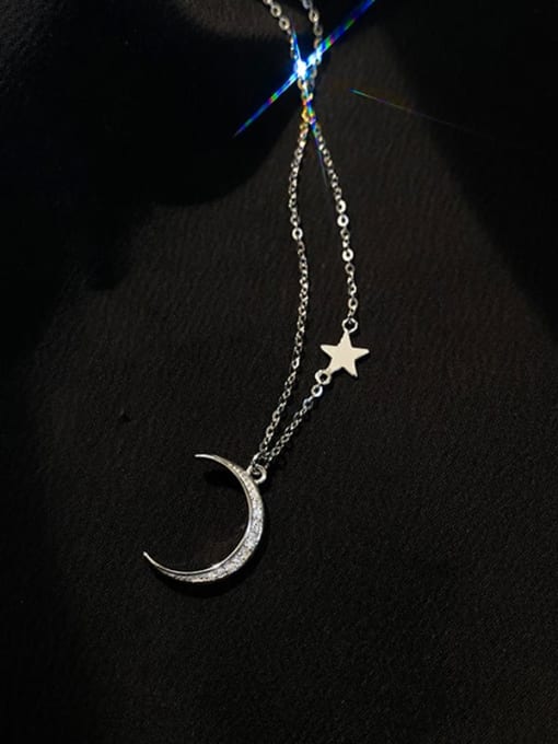 ZEMI 925 Sterling Silver Rhinestone Star Moon Dainty Necklace 2