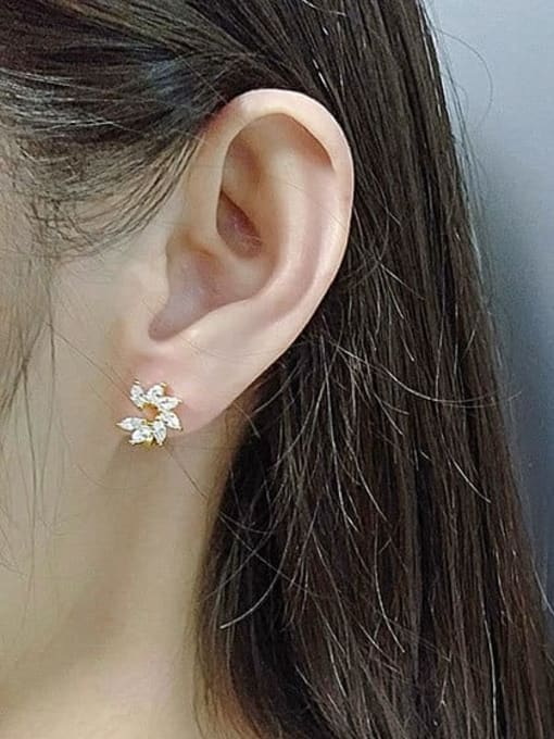 PNJ-Silver 925 Sterling Silver Cubic Zirconia Flower Minimalist Huggie Earring 1