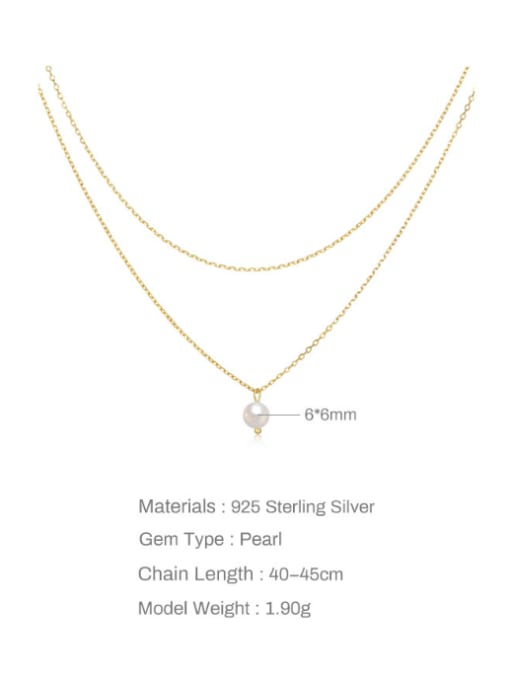 YUANFAN 925 Sterling Silver Imitation Pearl Geometric Minimalist Multi Strand Necklace 3