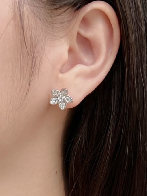 STL-Silver Jewelry 925 Sterling Silver Cubic Zirconia Flower Dainty Stud Earring 1