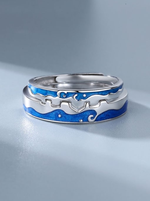PNJ-Silver 925 Sterling Silver Enamel Irregular Cute Couple Ring 2