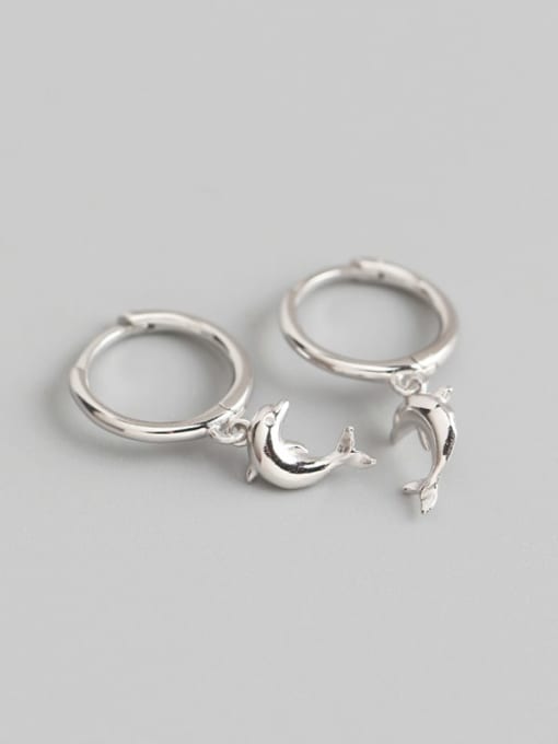 Platinum 925 Sterling Silver Dolphin Cute Huggie Earring
