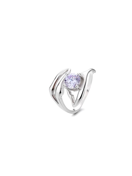 TAIS 925 Sterling Silver Cubic Zirconia Purple Leaf Vintage Band Ring