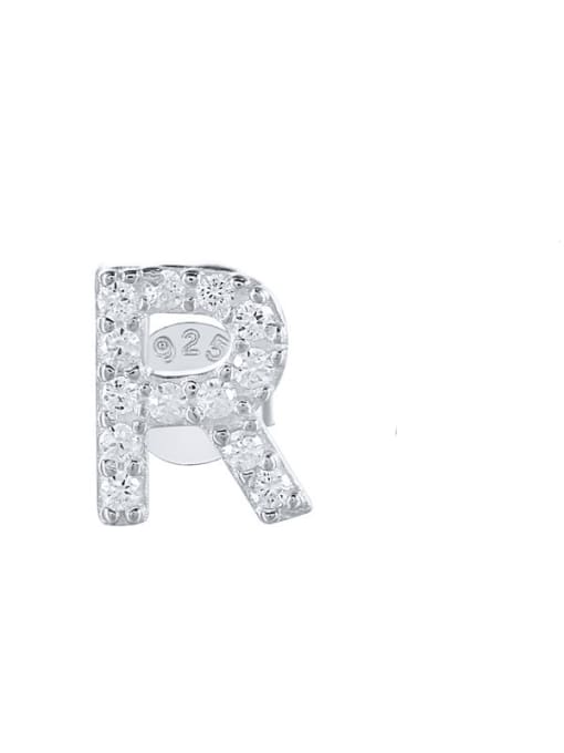 Platinum R 925 Sterling Silver Cubic Zirconia Letter Dainty Stud Earring