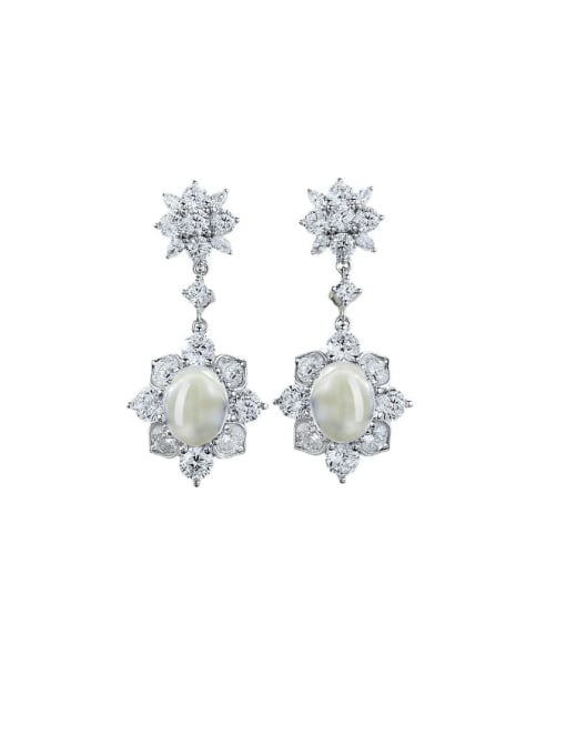E510 White Water Foam Earrings 925 Sterling Silver Cubic Zirconia Flower Luxury Drop Earring
