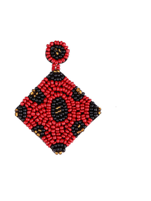 Red e68688 Non-woven fabric Bead  Geometric Bohemia Hand-Woven  Drop Earring