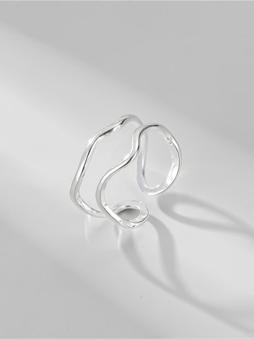 ARTTI 925 Sterling Silver Irregular Minimalist Double wavy lines Stackable Ring 0