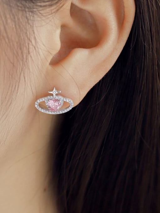 STL-Silver Jewelry 925 Sterling Silver Cubic Zirconia Planet Cute Stud Earring 1