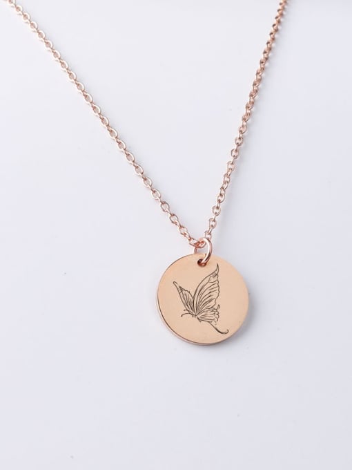 Rose gold yp001 138 20mm Stainless steel Round Butterfly Minimalist Necklace