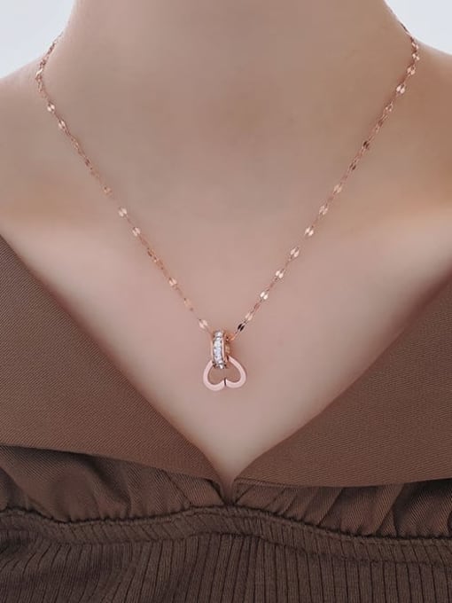 Love White Diamond Titanium Steel Cubic Zirconia Heart Minimalist Necklace