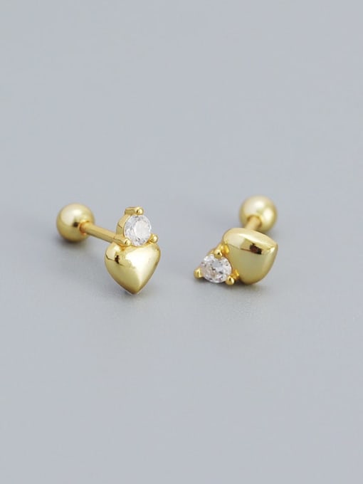 Golden color 925 Sterling Silver Cubic Zirconia Heart Dainty Stud Earring