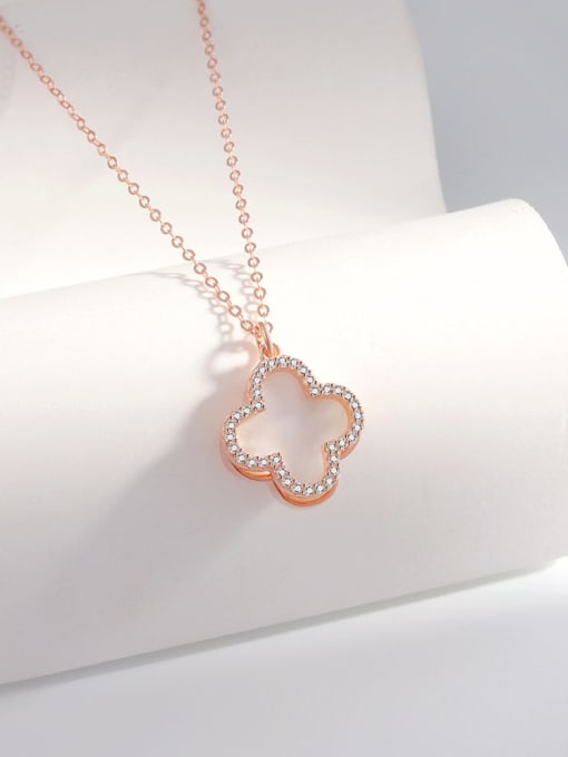 Rose Gold 925 Sterling Silver Shell Clover Minimalist Necklace