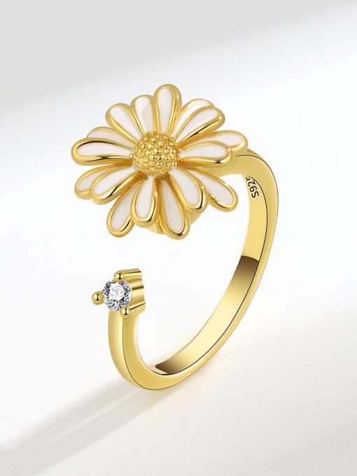 18K gold 925 Sterling Silver Enamel Rotating Flower Cute Band Ring
