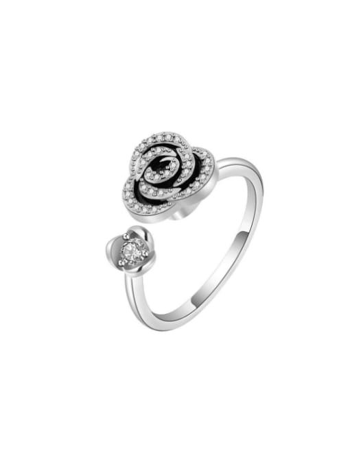 PNJ-Silver 925 Sterling Silver Cubic Zirconia Flower Artisan Can Be Rotated Band Ring 0