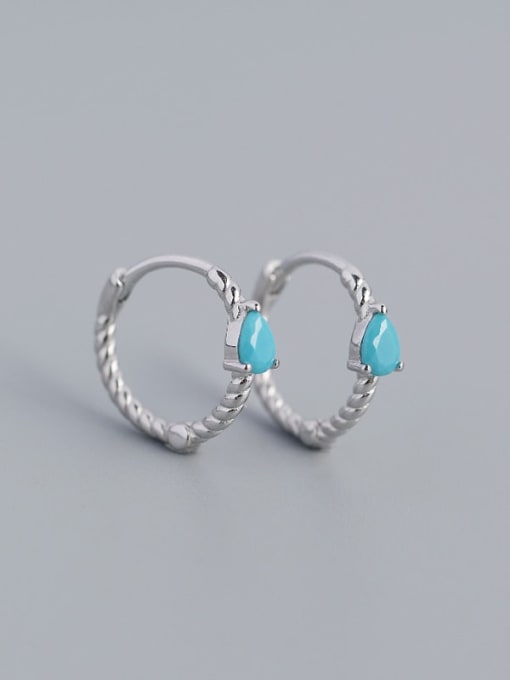 Platinum (blue pine) 925 Sterling Silver Cubic Zirconia Geometric Trend Huggie Earring