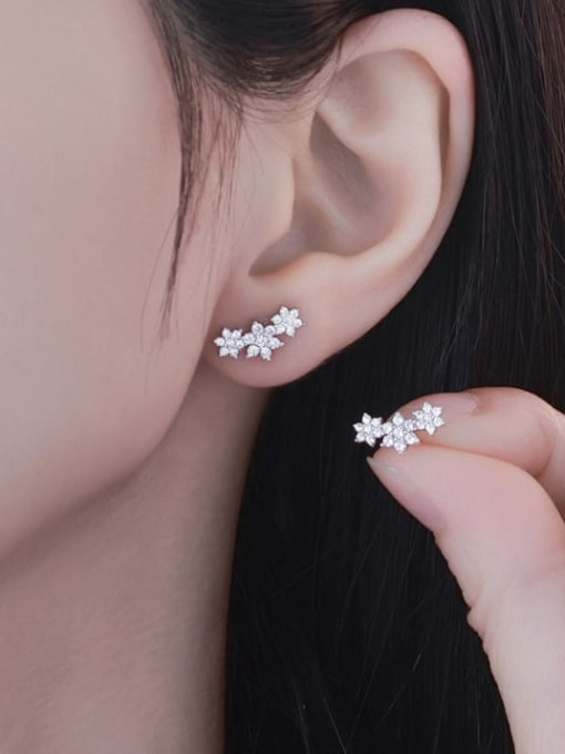 A&T Jewelry 925 Sterling Silver Cubic Zirconia Flower Dainty Stud Earring 3