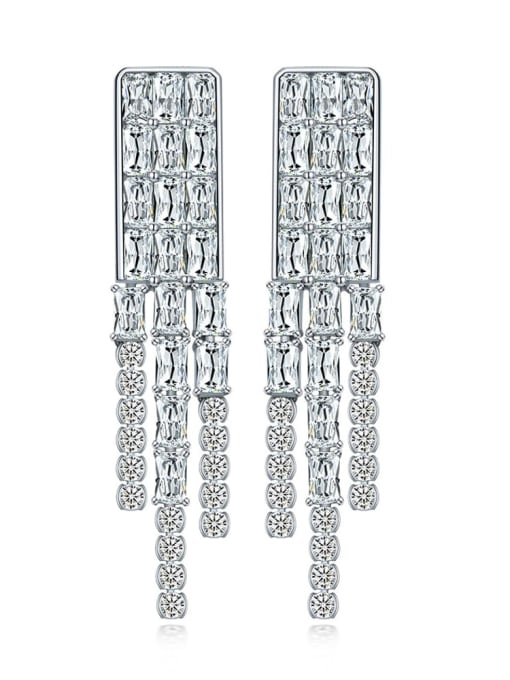 A&T Jewelry 925 Sterling Silver High Carbon Diamond Tassel Dainty Earring