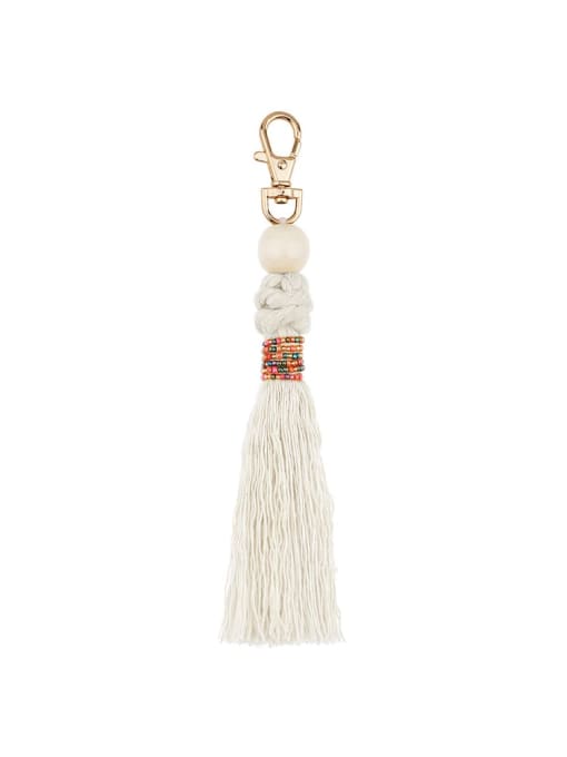 K68152 white Alloy Bead Cotton Rope Tassel Artisan Hand-Woven Bag Pendant