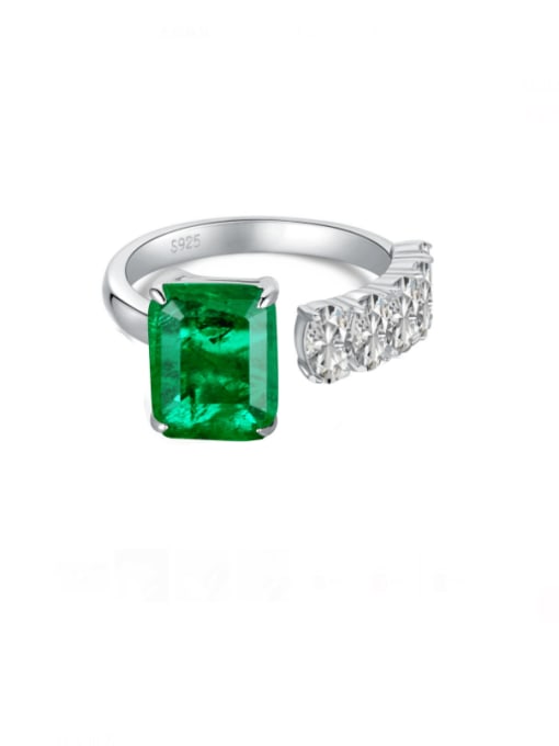 green 925 Sterling Silver Cubic Zirconia Geometric Luxury Band Ring