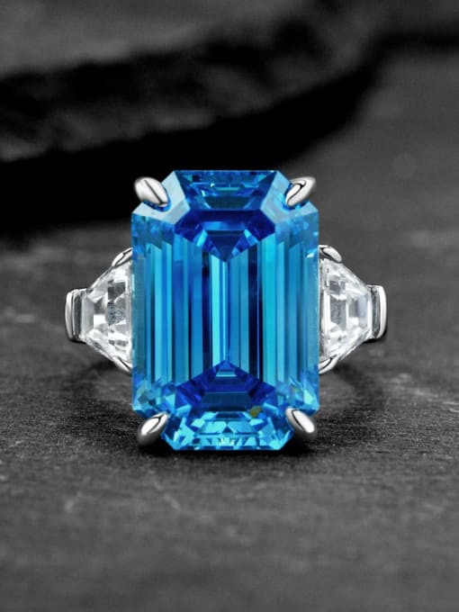 Diamond blue 【 R 2488 】 925 Sterling Silver High Carbon Diamond Geometric Luxury Band Ring