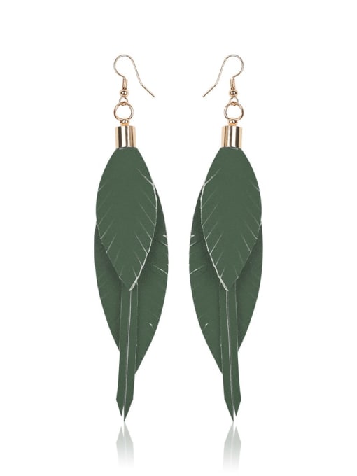 Green e68558 Alloy Leather Leaf  Bohemia Hand-Woven Drop Earring