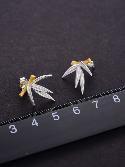 LOLUS 925 Sterling Silver Bamboo leaves nature fresh design Artisan Stud Earring 3