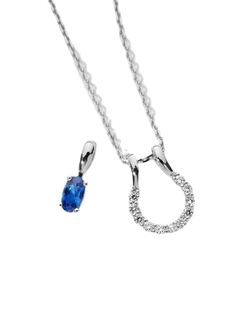 ZEMI 925 Sterling Silver Sapphire Blue Geometric Variety of wearing methods Dainty Necklace 0