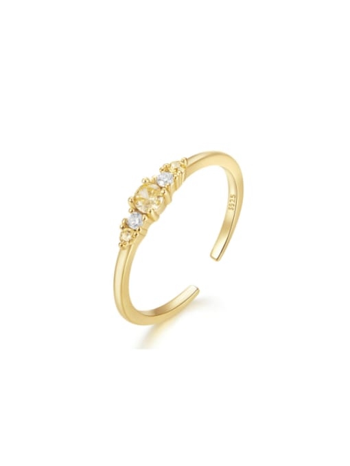 Gold +Yellow 925 Sterling Silver Cubic Zirconia Geometric Minimalist Band Ring