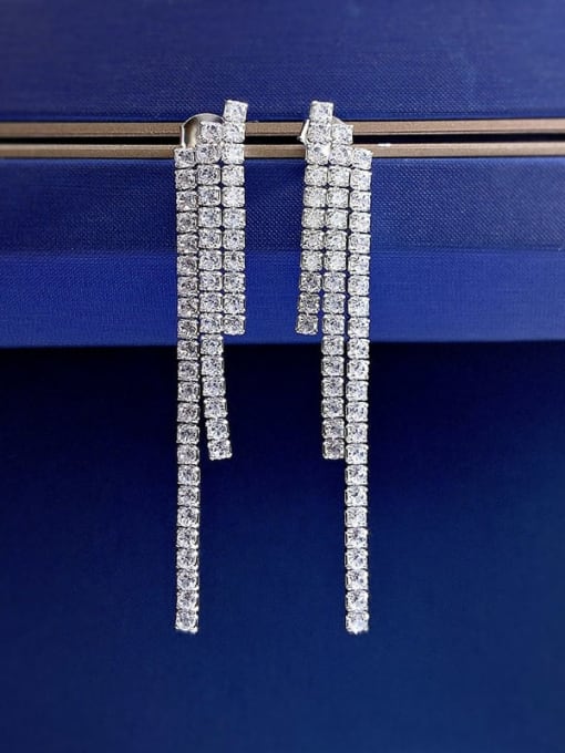 M&J 925 Sterling Silver Cubic Zirconia Tassel Luxury Cluster Earring 1