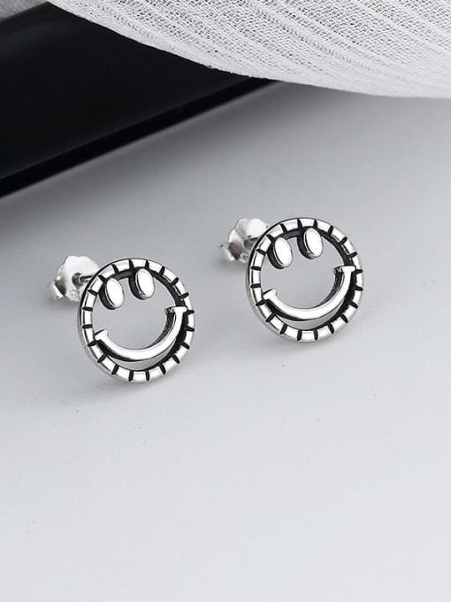 TAIS 925 Sterling Silver Smiley Vintage Stud Earring 2