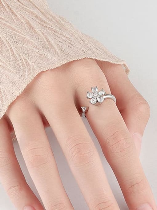 PNJ-Silver 925 Sterling Silver Cubic Zirconia Flower Cute  Can Be Rotated Band Ring 1