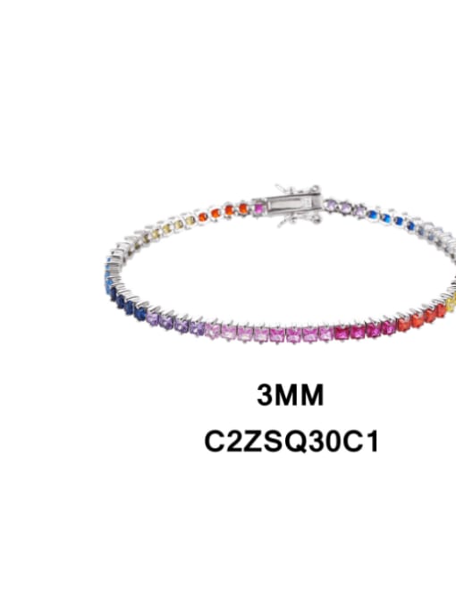 Double claw colored stone 3mm-18cm 925 Sterling Silver Cubic Zirconia Geometric Luxury Link Bracelet