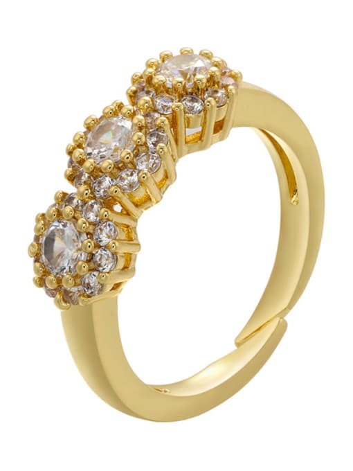 golden Brass Rhinestone Flower Dainty Band Ring