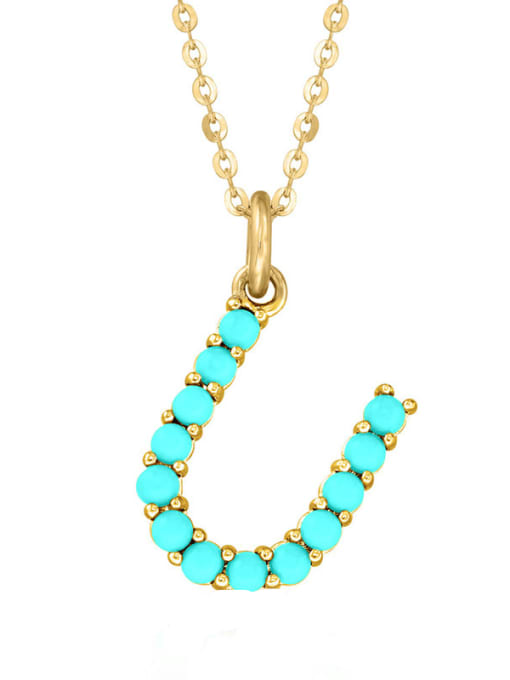 Gold U 925 Sterling Silver Turquoise Letter Dainty Necklace