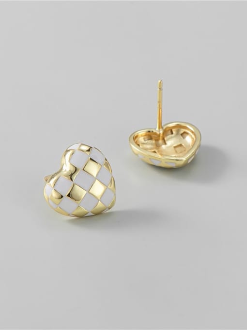 Gold 925 Sterling Silver Enamel Heart Minimalist Stud Earring