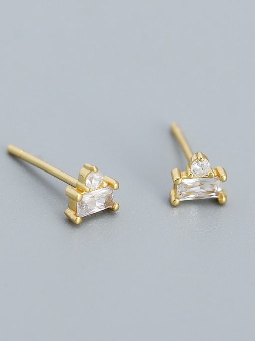 Golden (white stone) 925 Sterling Silver Cubic Zirconia Geometric Minimalist Stud Earring