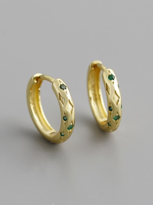 (Green Stone) Gold 925 Sterling Silver Cubic Zirconia Geometric Minimalist Huggie Earring