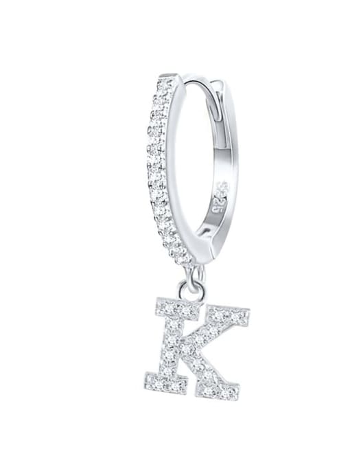 Platinum K 925 Sterling Silver Cubic Zirconia Letter Dainty Huggie Earring
