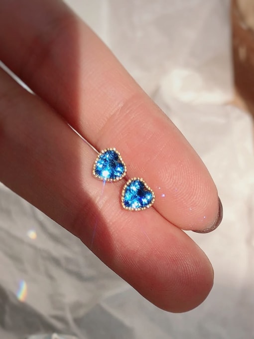 ZEMI 925 Sterling Silver Sapphire Blue Heart Dainty Stud Earring 0