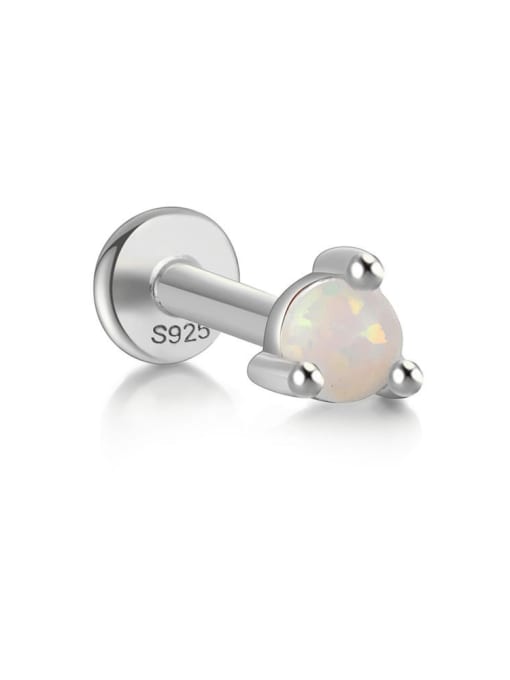 Platinum single 3 925 Sterling Silver Synthetic Opal Geometric Dainty Single Earring(Single-Only One)