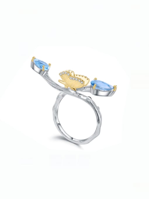 Swiss Blue topA ring 925 Sterling Silver Natural Stone Butterfly Luxury Band Ring