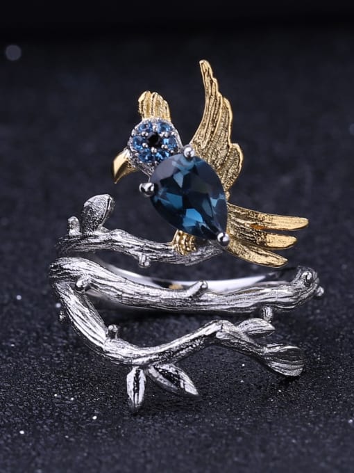 ZXI-SILVER JEWELRY 925 Sterling Silver Natural Color Treasure Topaz Bird Luxury Band Ring 1