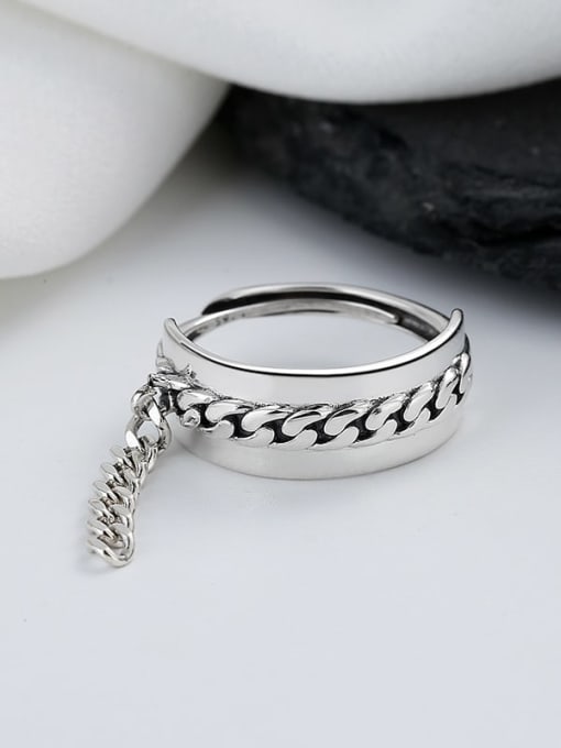 TAIS 925 Sterling Silver Chain  Tassel Vintage Band Ring 2