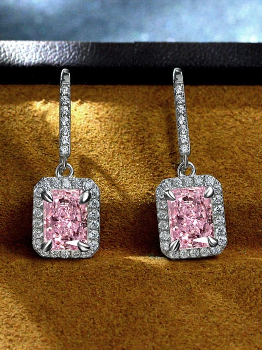 Pink 925 Sterling Silver High Carbon Diamond Geometric Luxury Earring