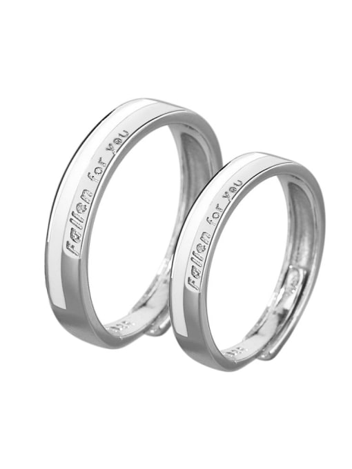 PNJ-Silver 925 Sterling Silver Enamel Geometric Minimalist Couple Ring 2